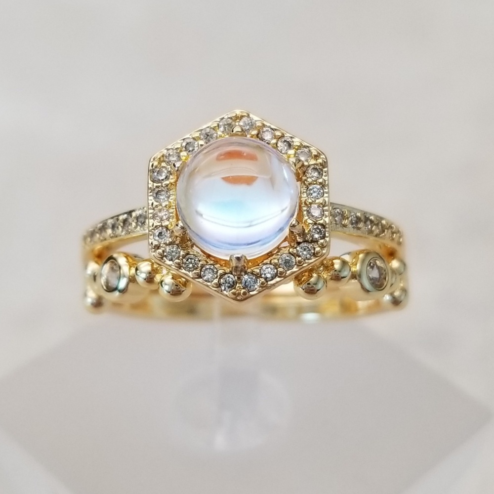 HOST PICK! 💛 18k Over Sterling Moonstone Ring Set - Picture 3 of 8